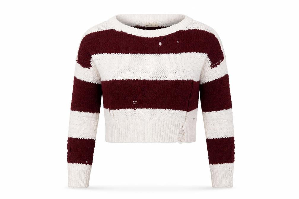 Hollister Womens Pullover Jumper Size S White Round Neck Striped Long Sleeve - front view