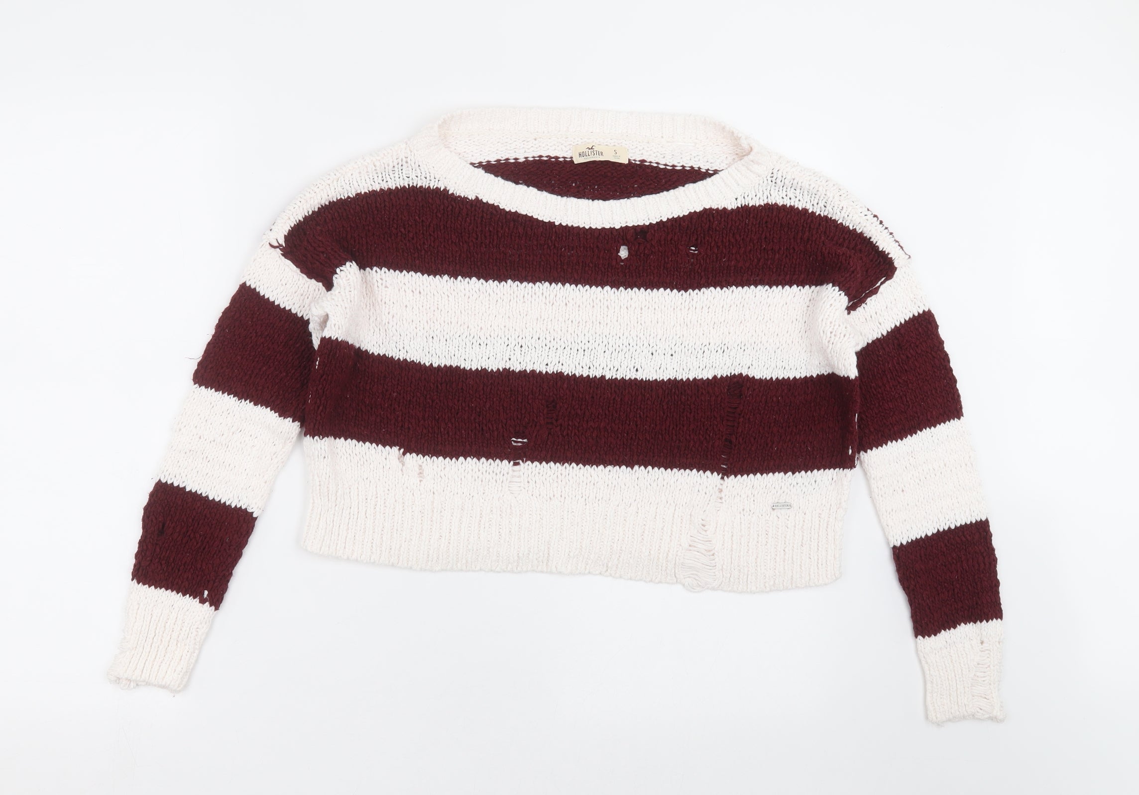 Hollister Womens Pullover Jumper Size S White Round Neck Striped Long Sleeve - reverse view
