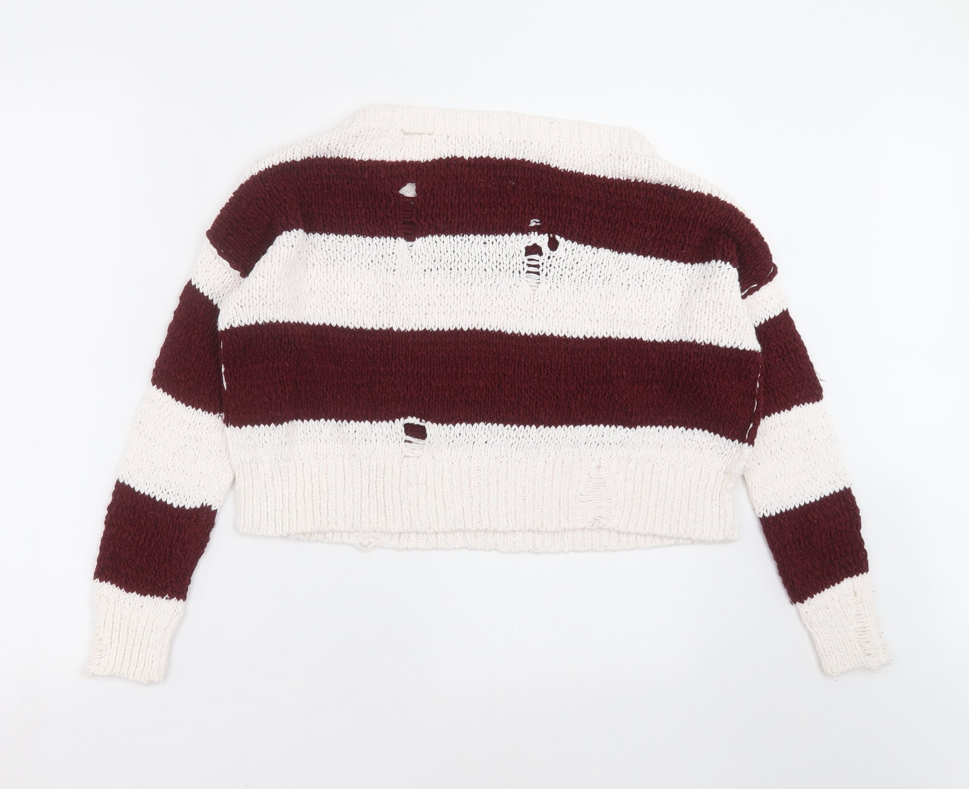 Hollister Womens Pullover Jumper Size S White Round Neck Striped Long Sleeve - label detail