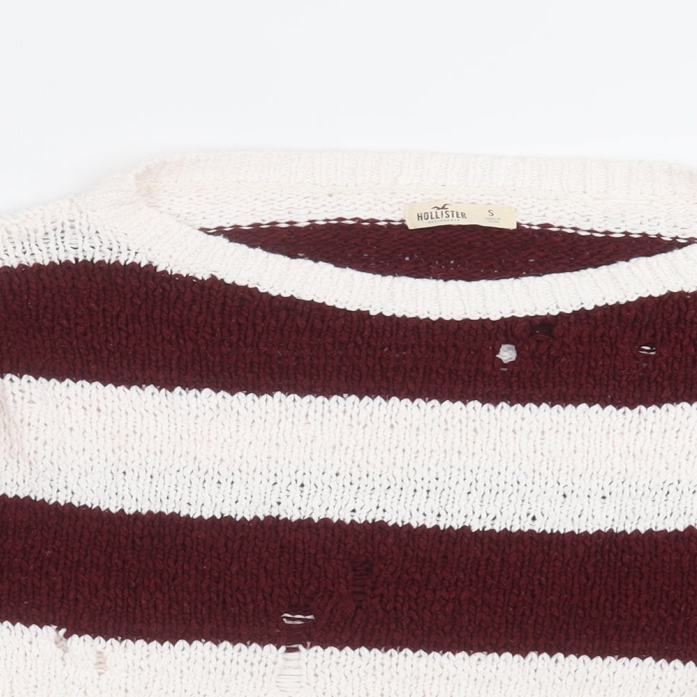 Hollister Womens Pullover Jumper Size S White Round Neck Striped Long Sleeve - close detail
