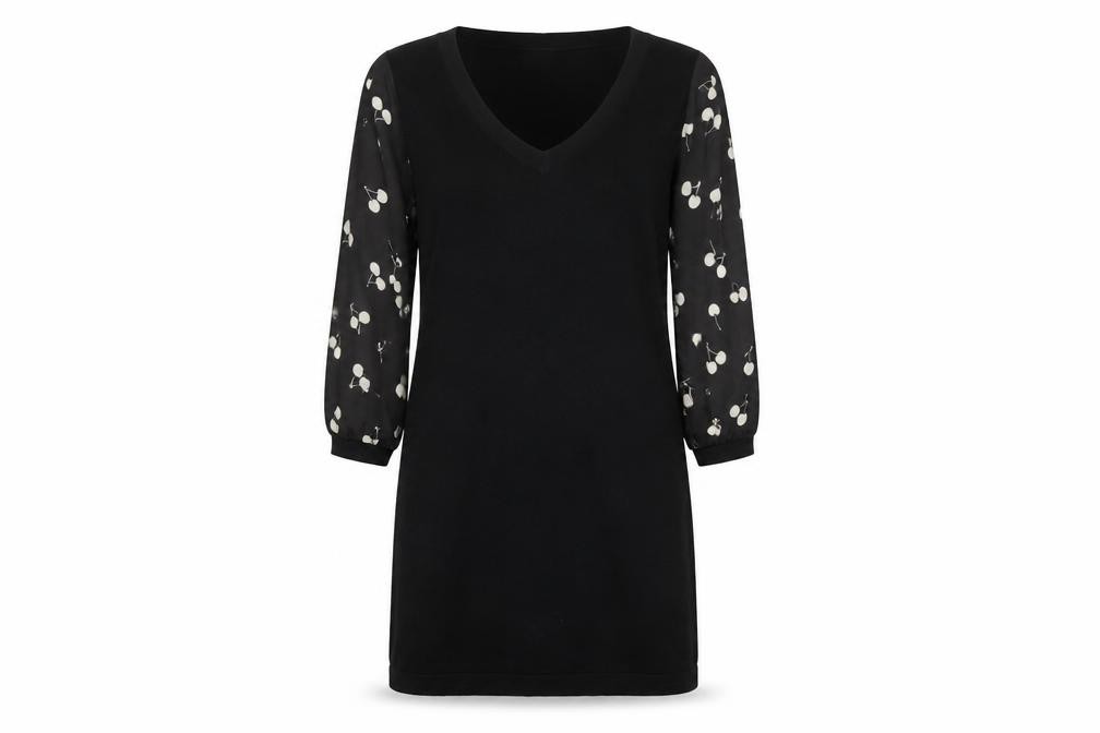 Antoni & Alison Womens A-Line Dress Size S Black Short Round Neck Long Sleeve - front view