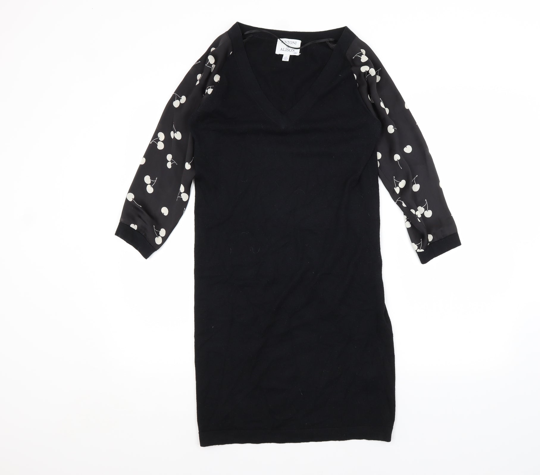 Antoni & Alison Womens A-Line Dress Size S Black Short Round Neck Long Sleeve - reverse view