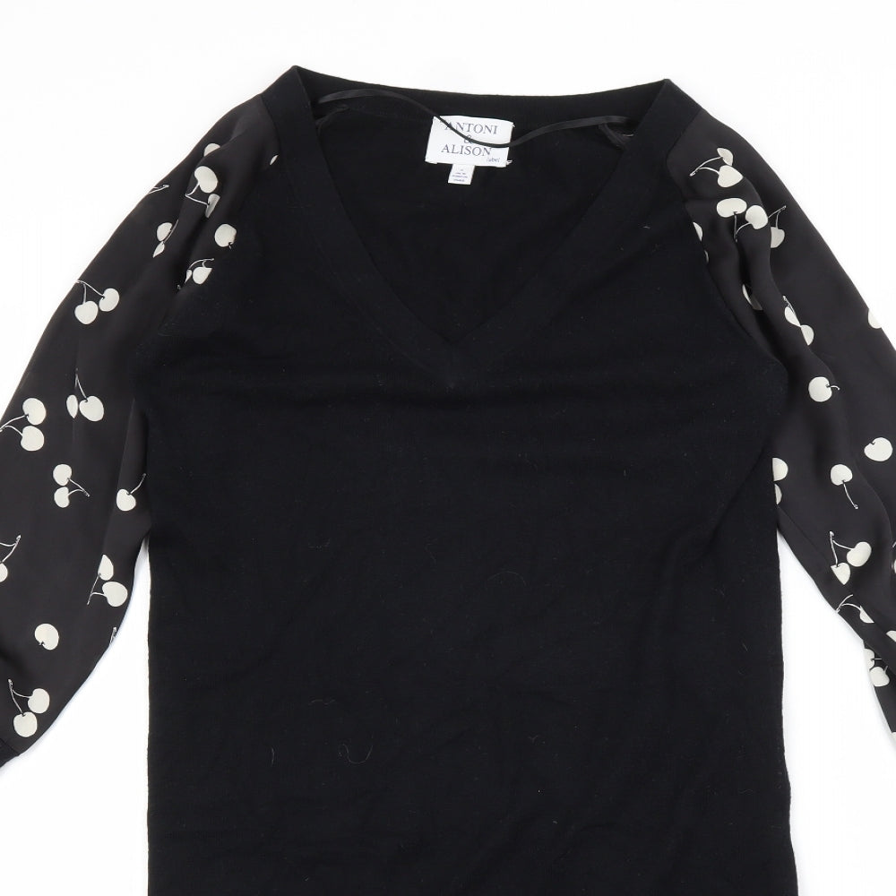 Antoni & Alison Womens A-Line Dress Size S Black Short Round Neck Long Sleeve - close detail