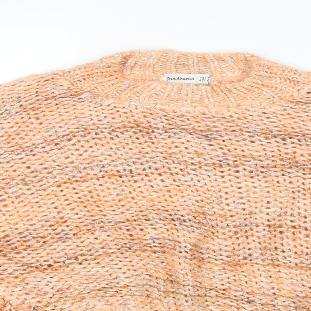 Stradivarius Womens Pullover Jumper Size S Orange Round Neck Long Sleeve - close detail
