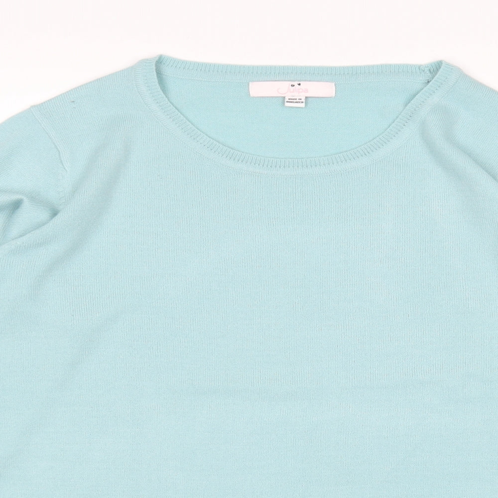 Julipa Womens Pullover Jumper Size 12 Green Round Neck Long Sleeve - close detail