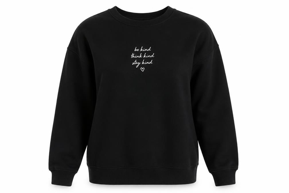 New Look Womens Pullover Sweatshirt Size 8 Black BE KIND THINK KIND STAY KIND - front view