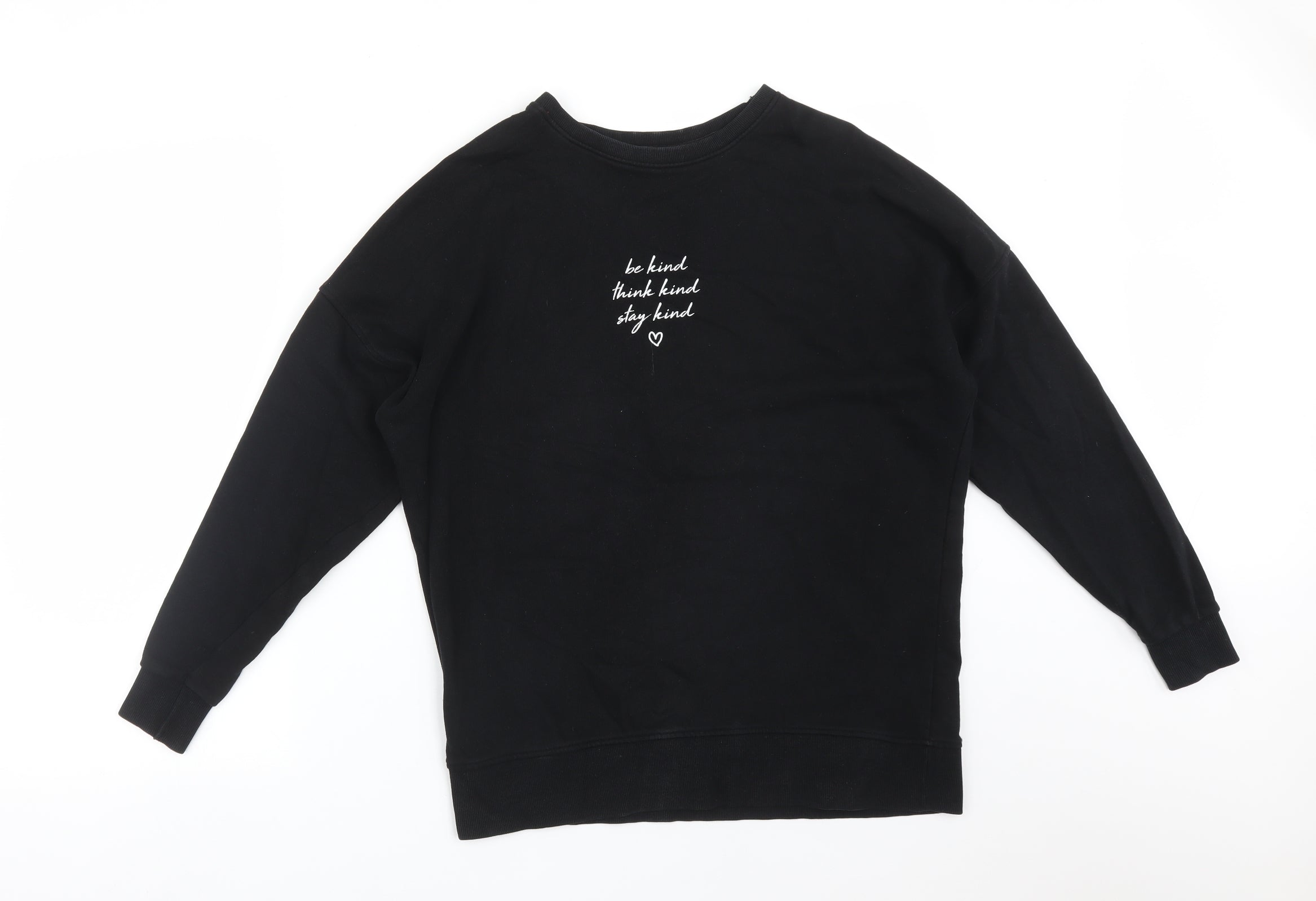 New Look Womens Pullover Sweatshirt Size 8 Black BE KIND THINK KIND STAY KIND - reverse view