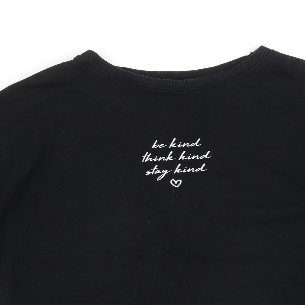 New Look Womens Pullover Sweatshirt Size 8 Black BE KIND THINK KIND STAY KIND - close detail