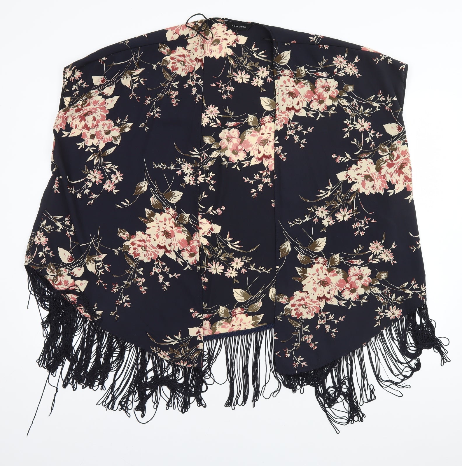 New Look Womens Cardigan Jumper Size 8 Black Round Neck Floral Sleeveless - reverse view