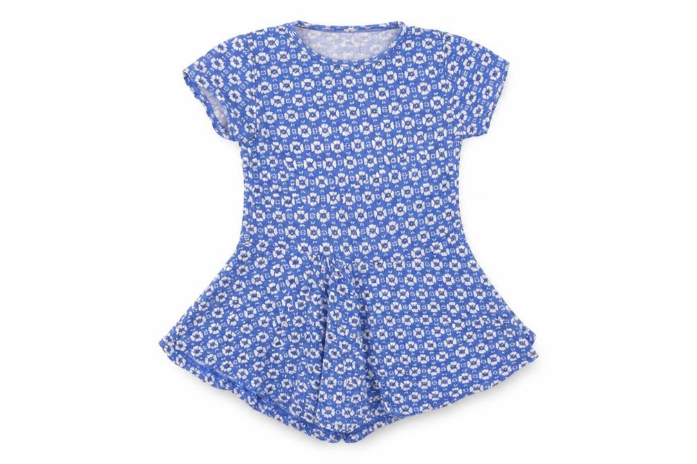 TU Girls A-Line Dress Size 3-4 Years Blue Floral Short Round Neck Short Sleeve - front view