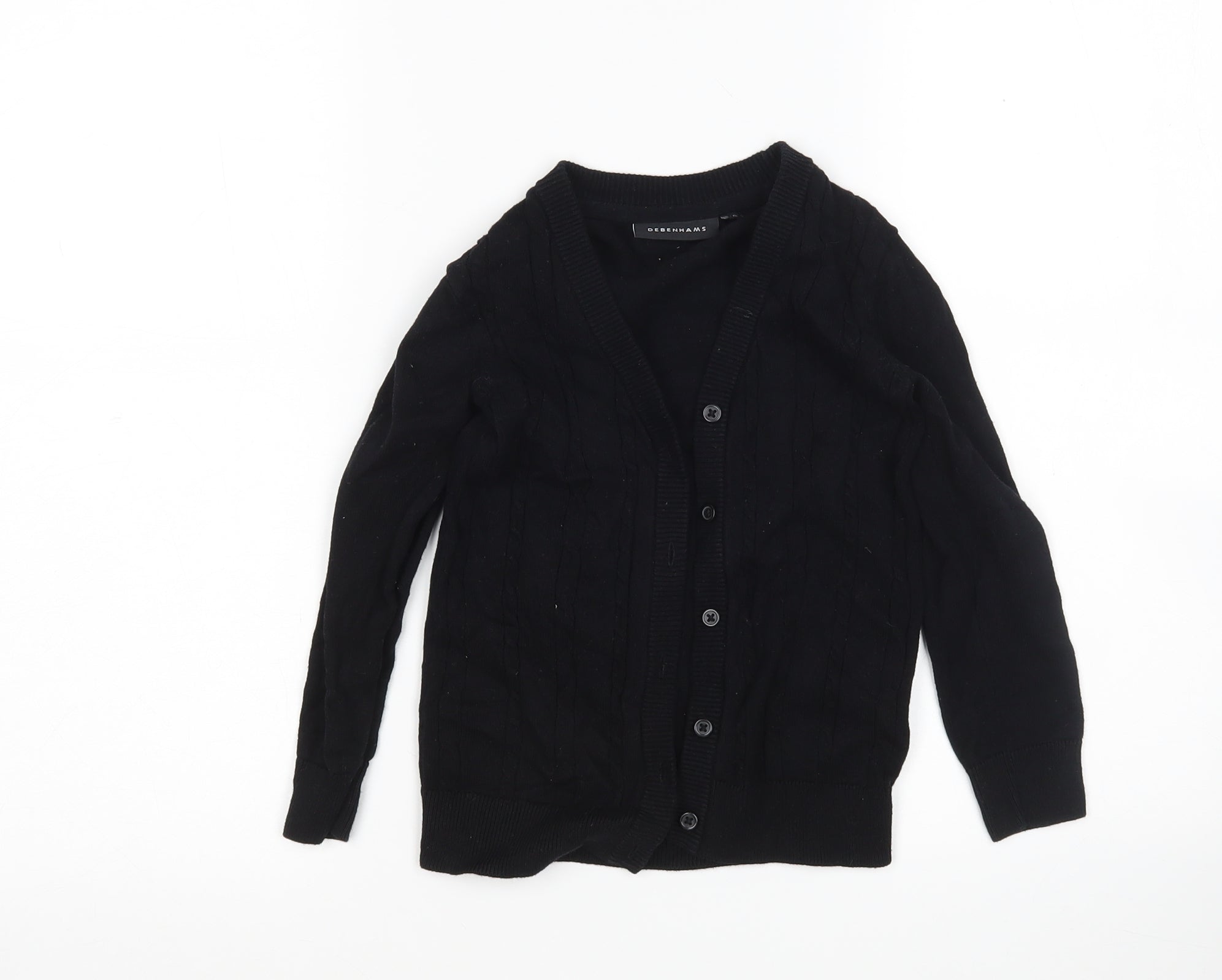 Debenhams Girls Cardigan Jumper Size 5-6 Years Black V-Neck Long Sleeve - reverse view
