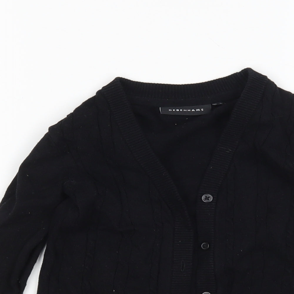 Debenhams Girls Cardigan Jumper Size 5-6 Years Black V-Neck Long Sleeve - close detail