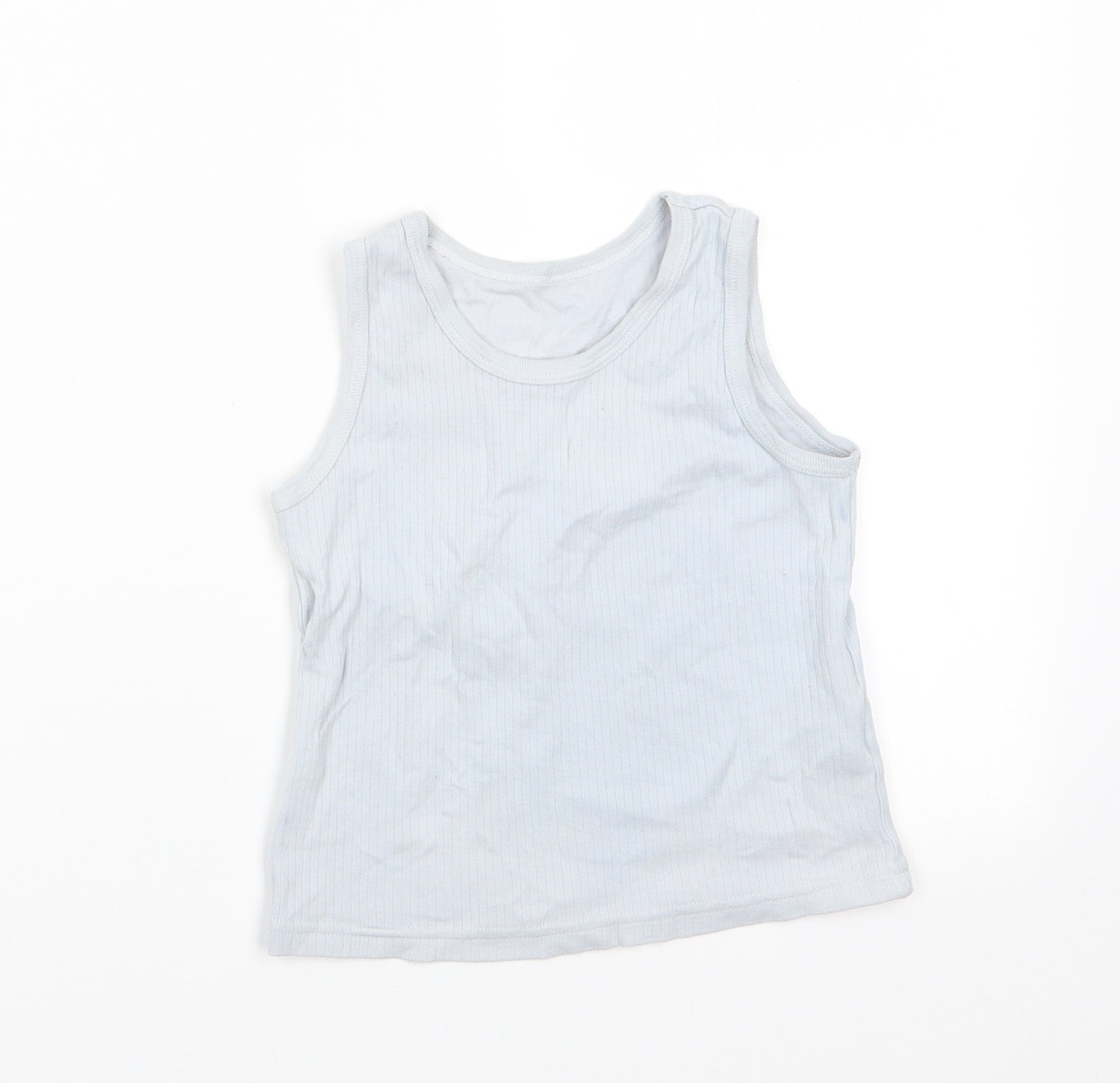 George Boys Basic Tank Size 5-6 Years Grey Round Neck Pale Grey/Blue Sleeveless - reverse view