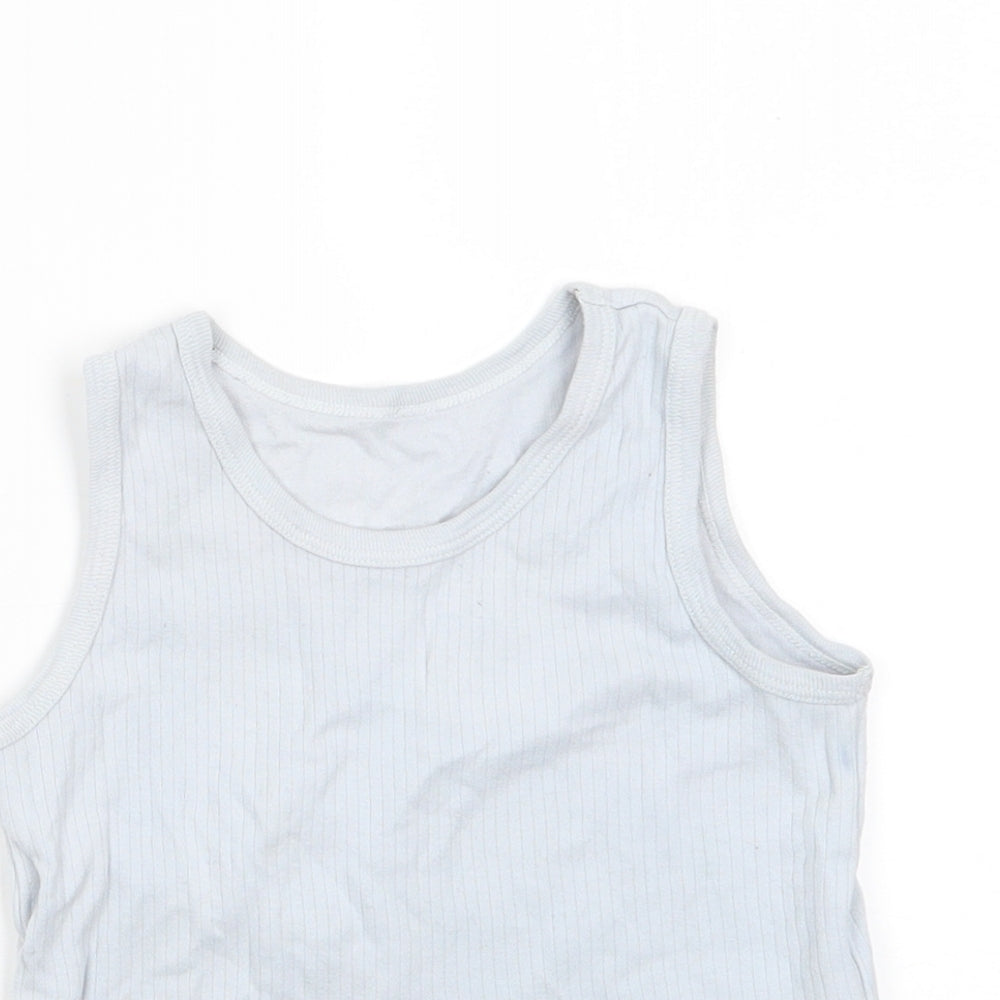 George Boys Basic Tank Size 5-6 Years Grey Round Neck Pale Grey/Blue Sleeveless - close detail