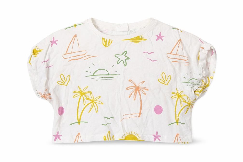 Zara Girls Cropped Polo Size 6 Years White Geometric Crew Neck Sleeveless - front view