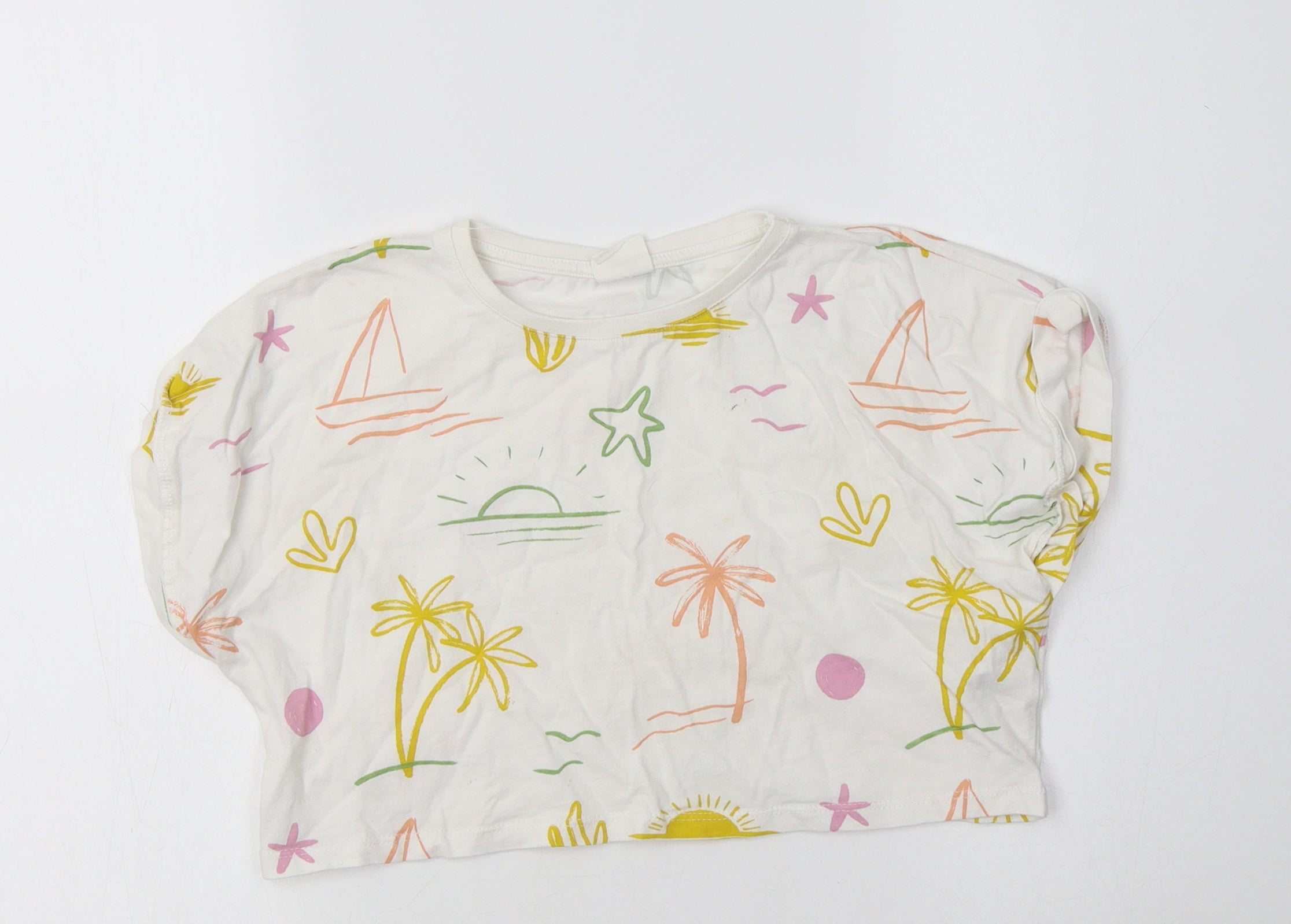 Zara Girls Cropped Polo Size 6 Years White Geometric Crew Neck Sleeveless - reverse view