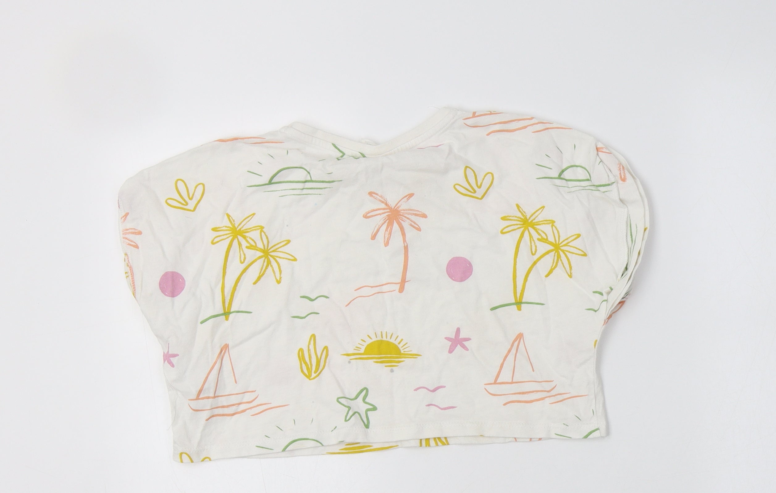 Zara Girls Cropped Polo Size 6 Years White Geometric Crew Neck Sleeveless - label detail