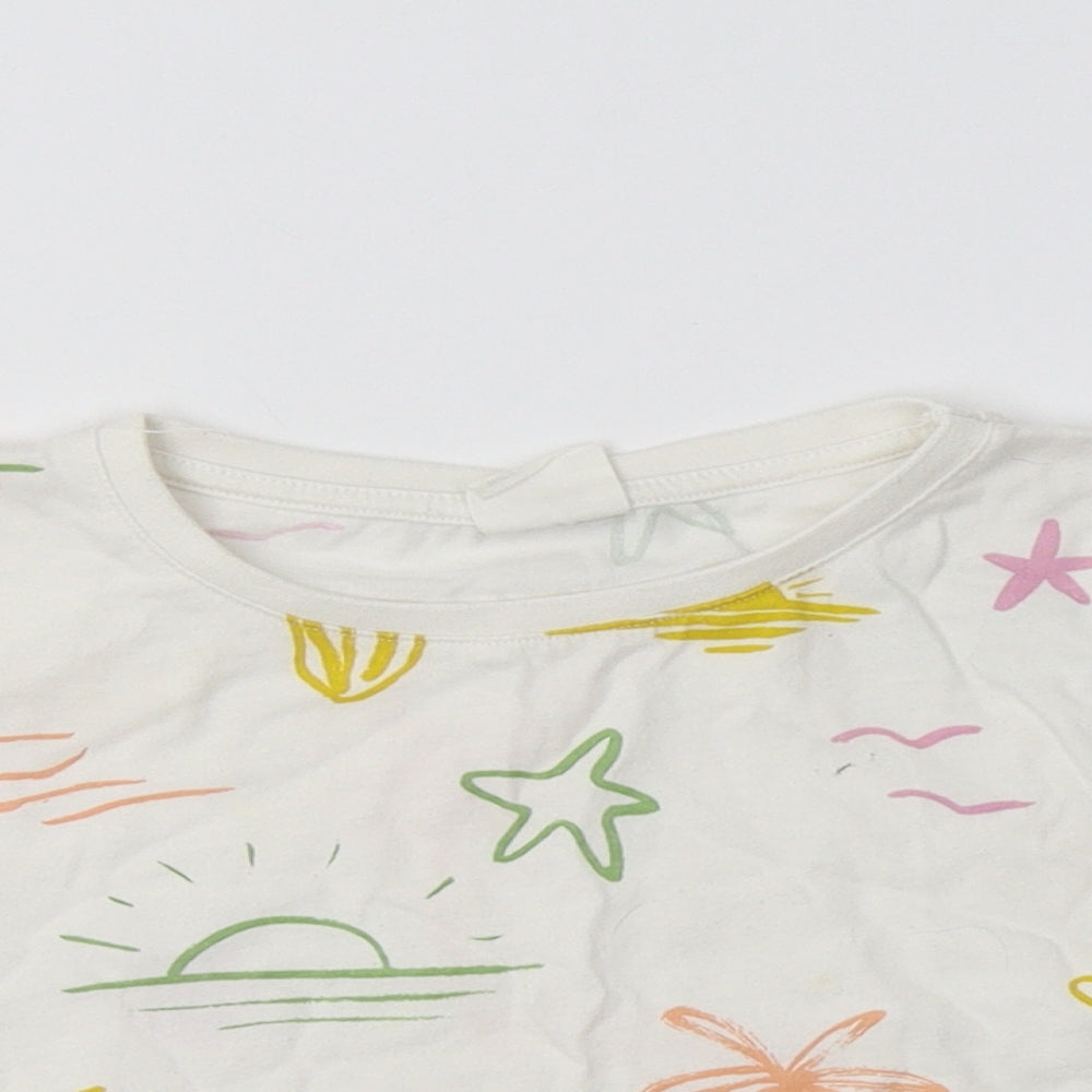 Zara Girls Cropped Polo Size 6 Years White Geometric Crew Neck Sleeveless - close detail