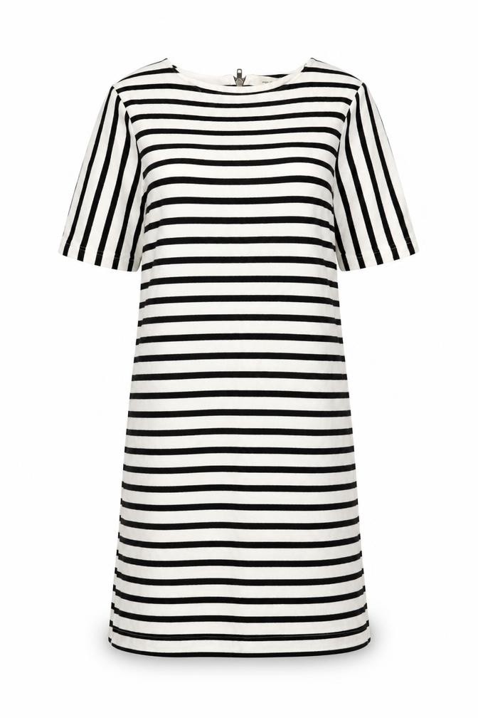 River Island Womens A-Line Dress Size 8 White Striped Knee Length Round Neck - front view