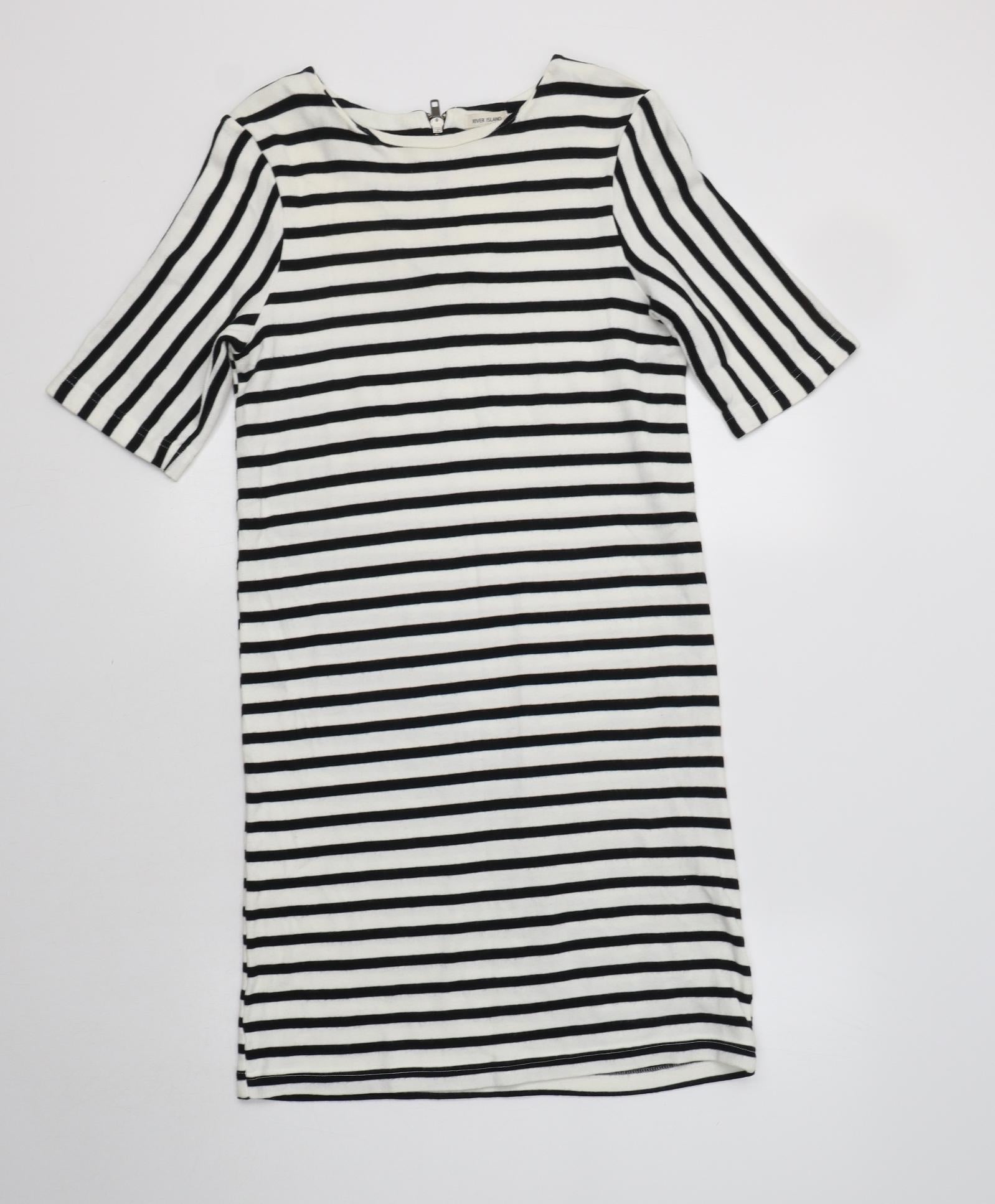River Island Womens A-Line Dress Size 8 White Striped Knee Length Round Neck - reverse view