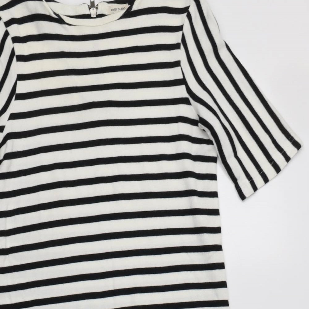 River Island Womens A-Line Dress Size 8 White Striped Knee Length Round Neck - close detail