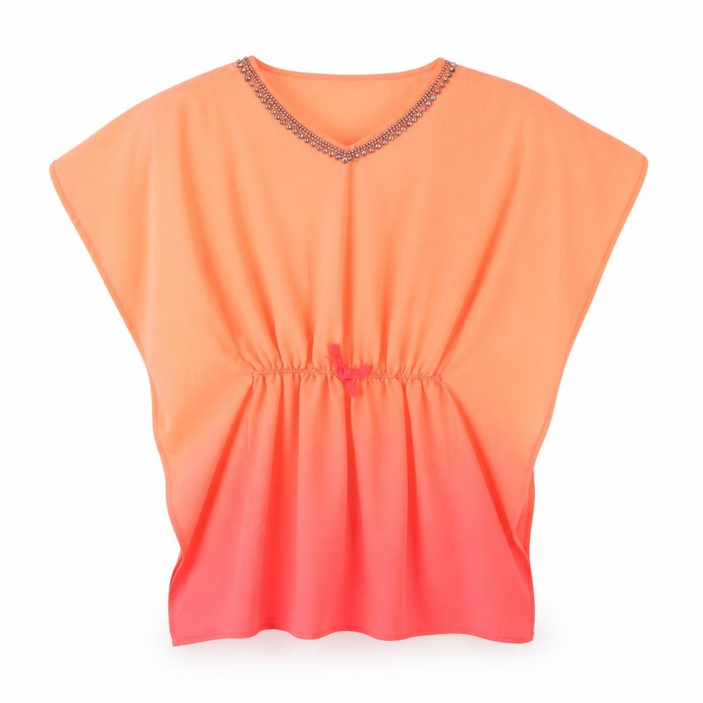 Primark Girls Tunic Blouse Size 8-9 Years Orange V-Neck Embellished Collar - front view