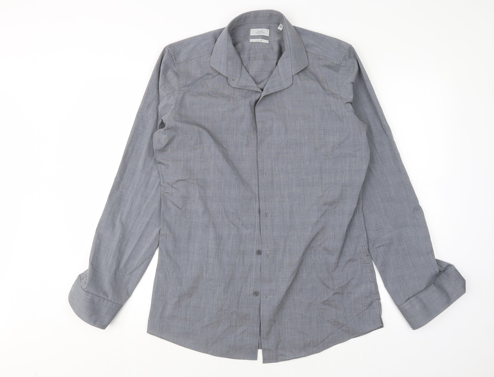 NEXT Mens Dress Shirt Size 15.5 Grey Collared Long Sleeve - reverse view