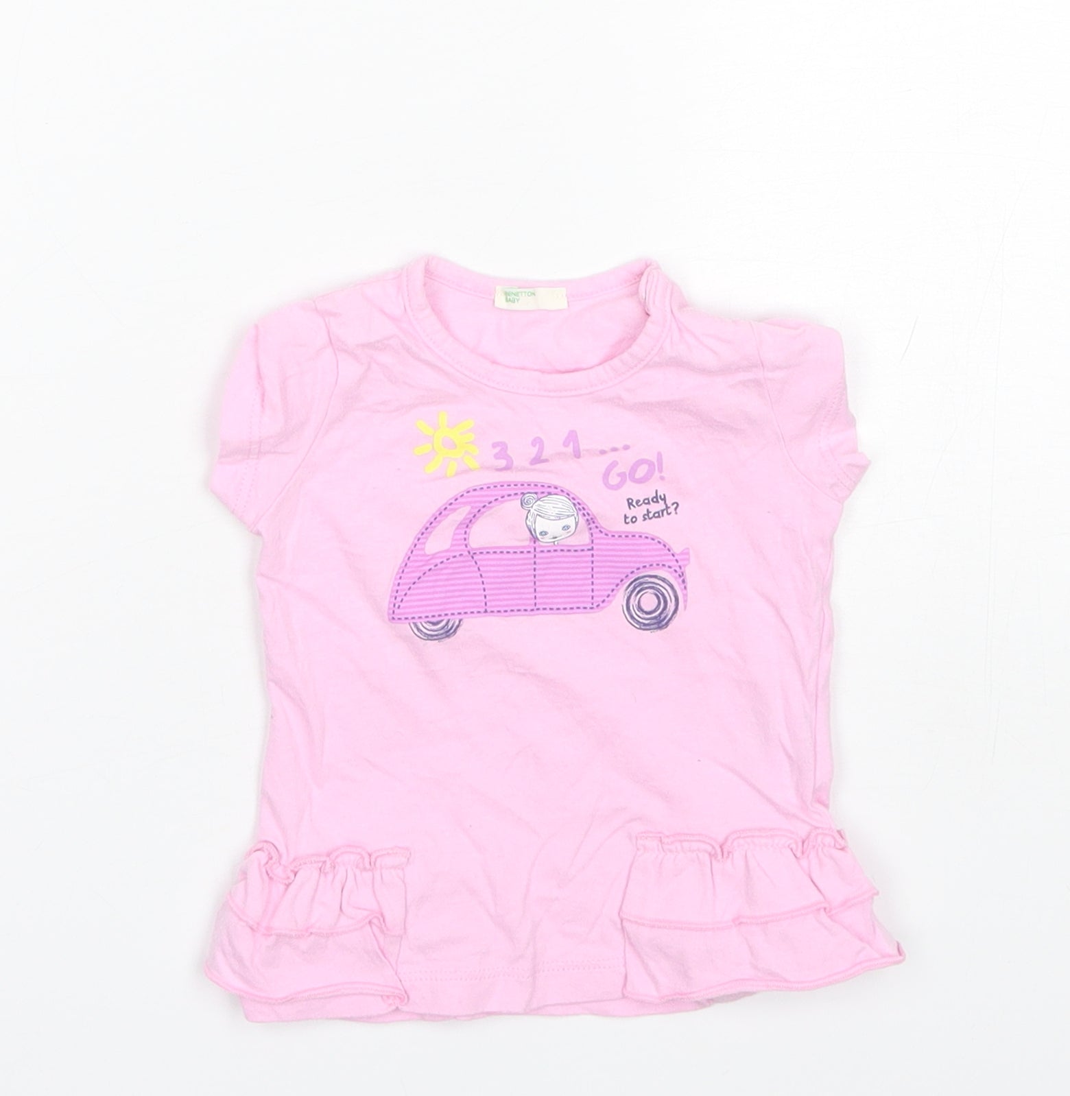 Benetton Baby Basic T-Shirt Size 6-9 Months Pink Round Neck Short Sleeve - reverse view
