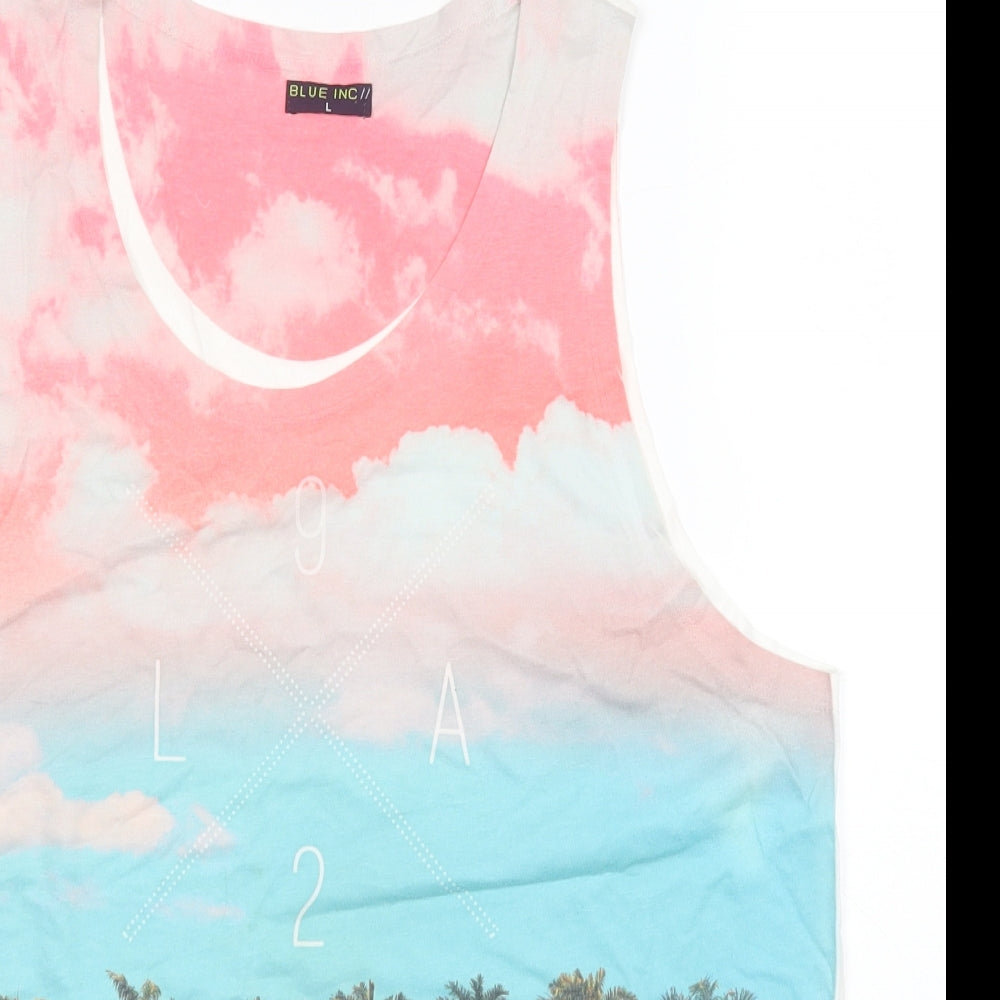 Blue Inc Womens Basic Tank Size L Multicoloured Round Neck Los Angeles - close detail