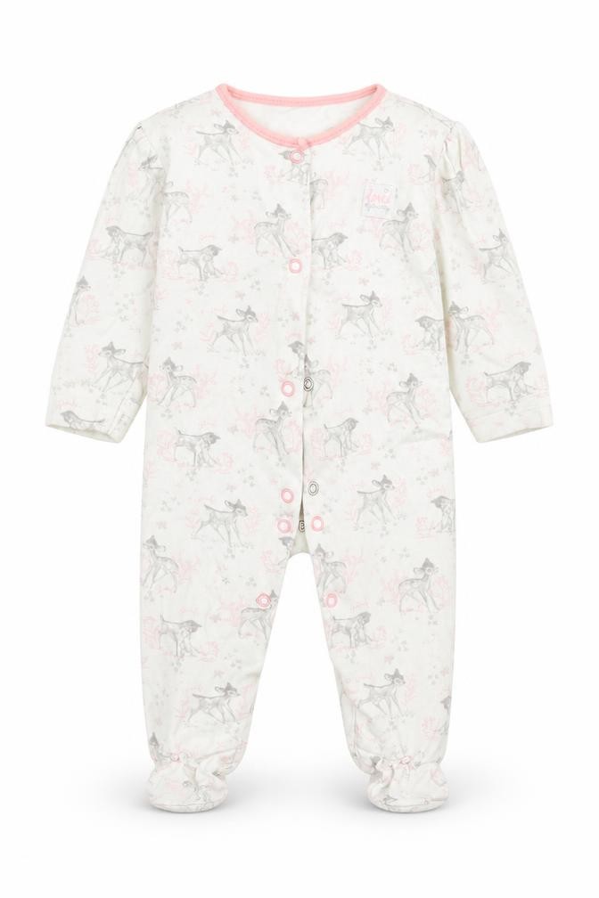 George Girls Babygrow One-Piece Size 3-6 Months White Animal Print DINSEY. BAMBI - front view
