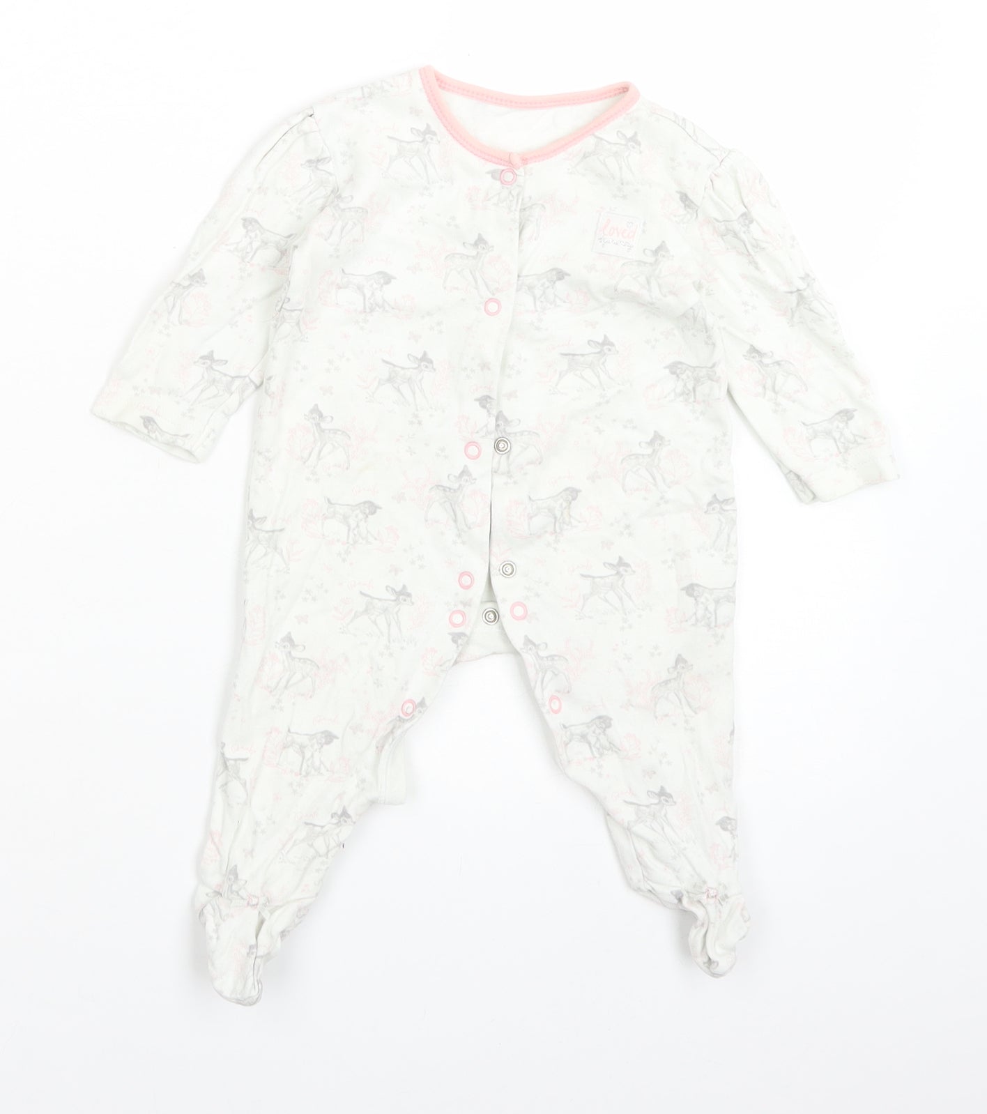 George Girls Babygrow One-Piece Size 3-6 Months White Animal Print DINSEY. BAMBI - reverse view