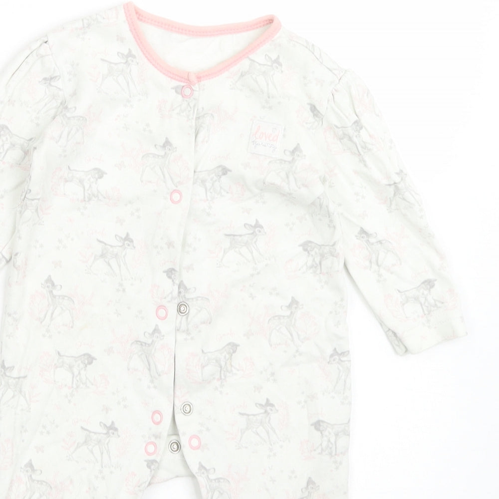 George Girls Babygrow One-Piece Size 3-6 Months White Animal Print DINSEY. BAMBI - close detail