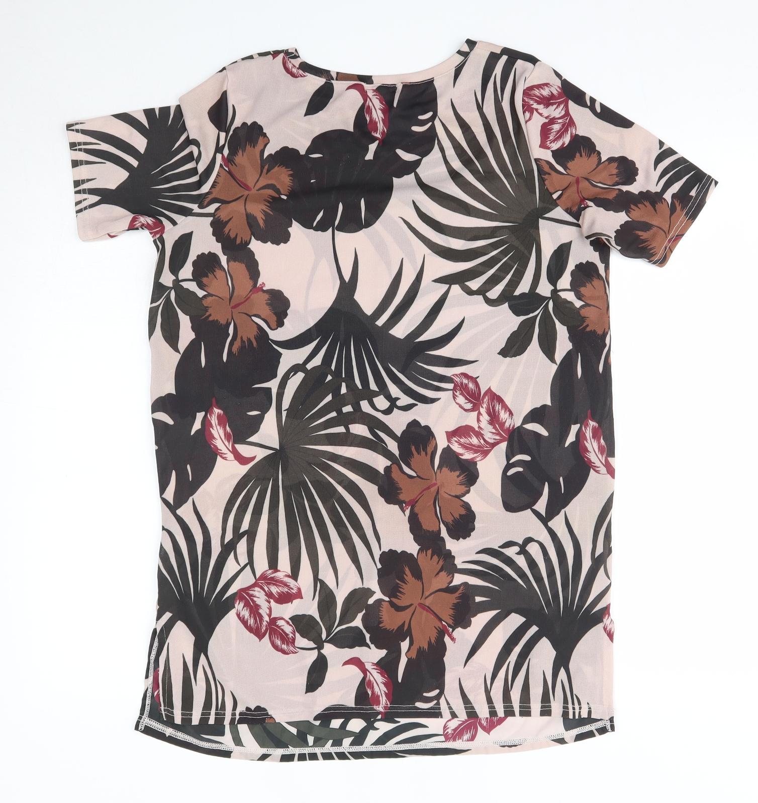 River Island Womens T-Shirt Dress Size 8 Multicoloured Floral Knee Length - label detail