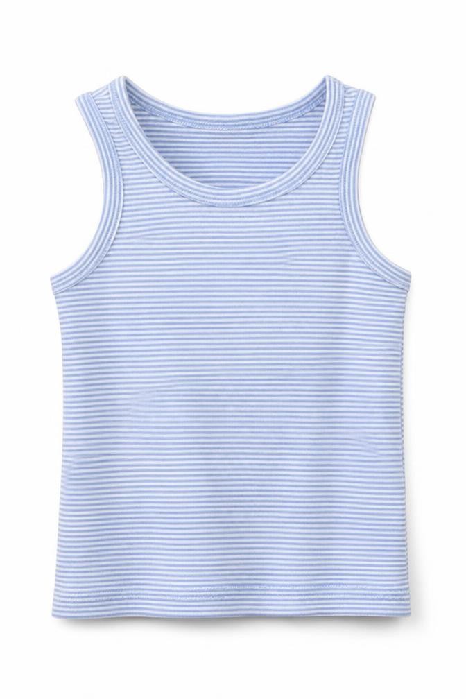 F&F Girls Basic Tank Size 3-4 Years Blue Striped Round Neck Sleeveless - front view