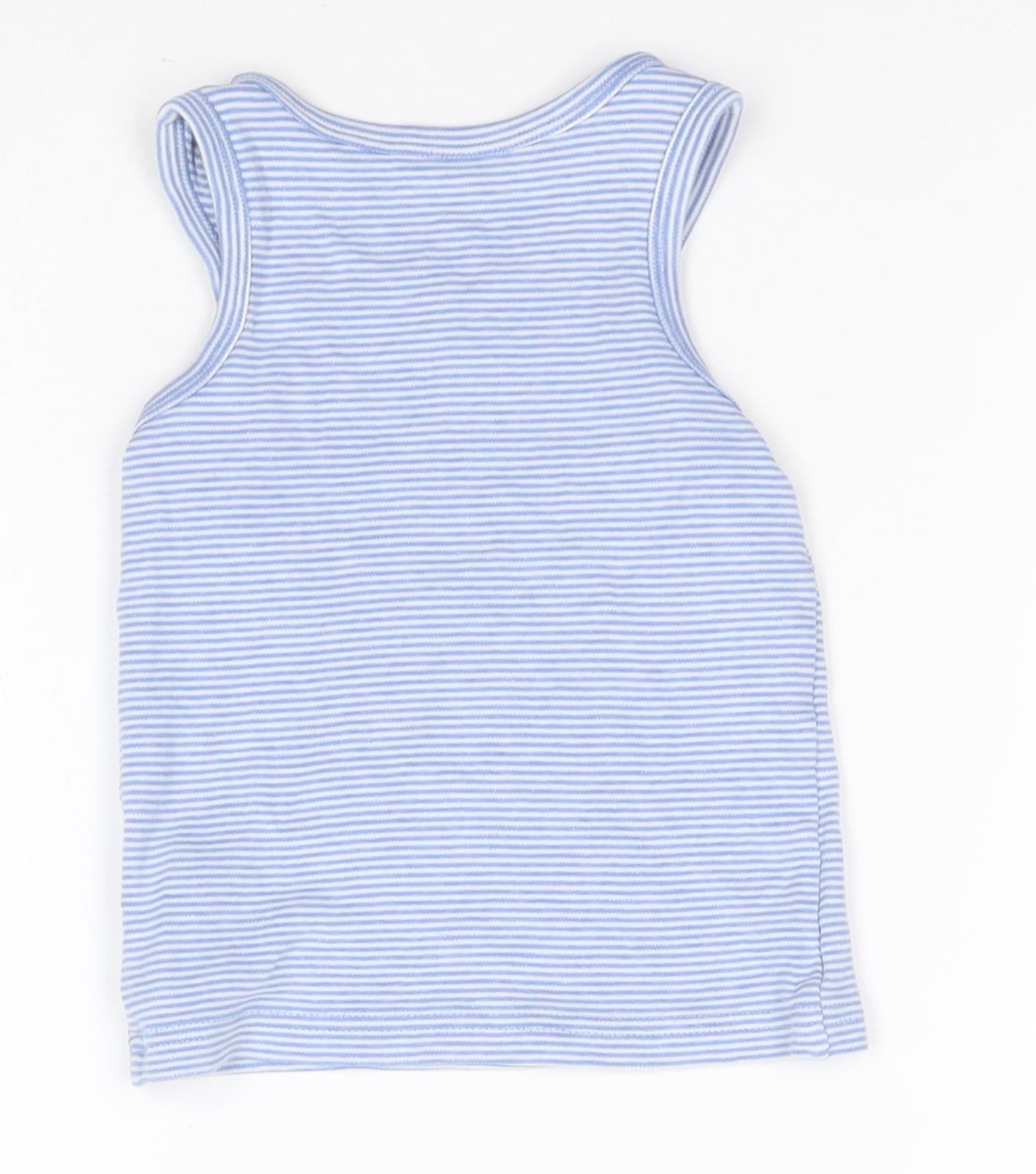 F&F Girls Basic Tank Size 3-4 Years Blue Striped Round Neck Sleeveless - label detail