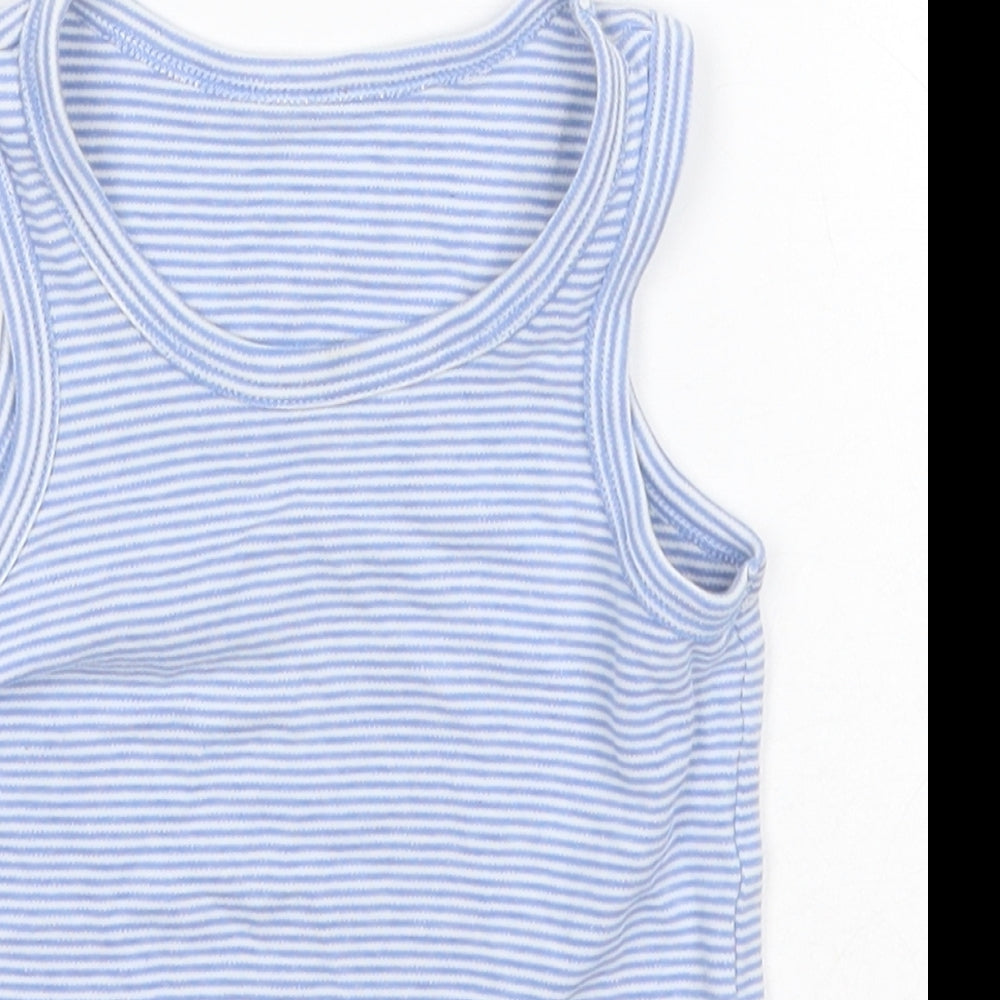 F&F Girls Basic Tank Size 3-4 Years Blue Striped Round Neck Sleeveless - close detail