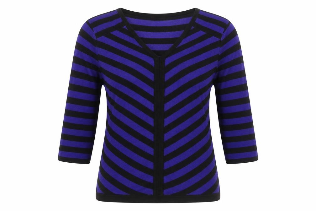 Pregis Womens Pullover Jumper Size S Blue V-Neck Striped Long Sleeve - front view