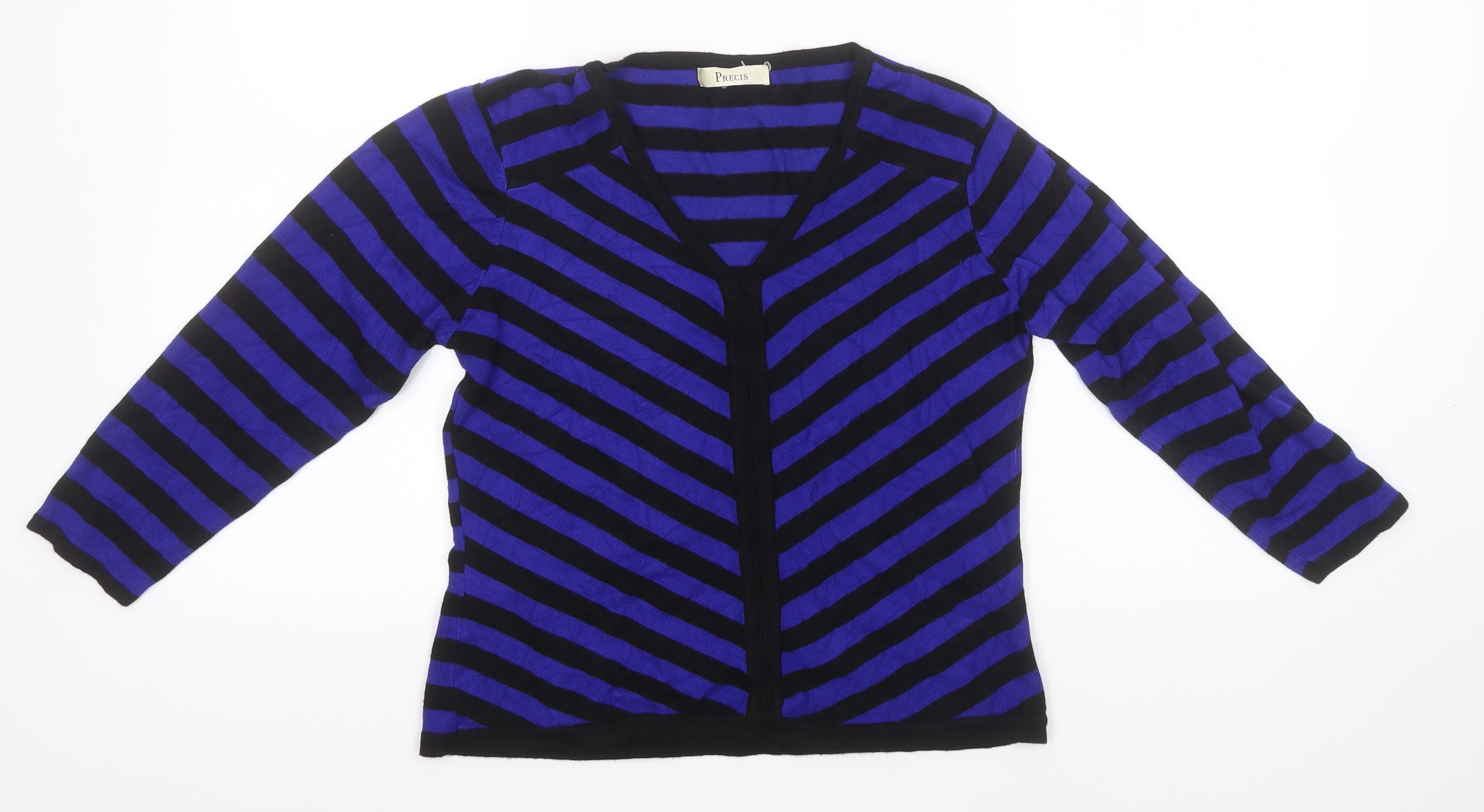 Pregis Womens Pullover Jumper Size S Blue V-Neck Striped Long Sleeve - reverse view