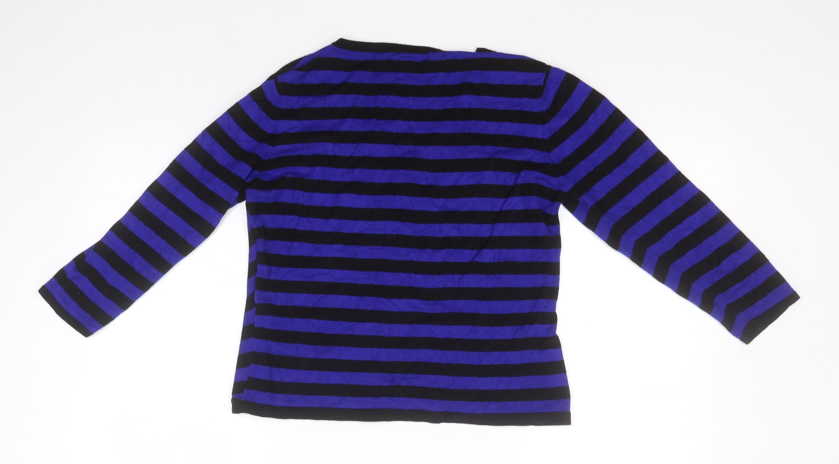 Pregis Womens Pullover Jumper Size S Blue V-Neck Striped Long Sleeve - label detail