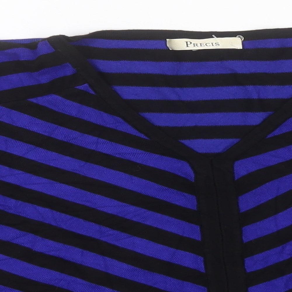 Pregis Womens Pullover Jumper Size S Blue V-Neck Striped Long Sleeve - close detail