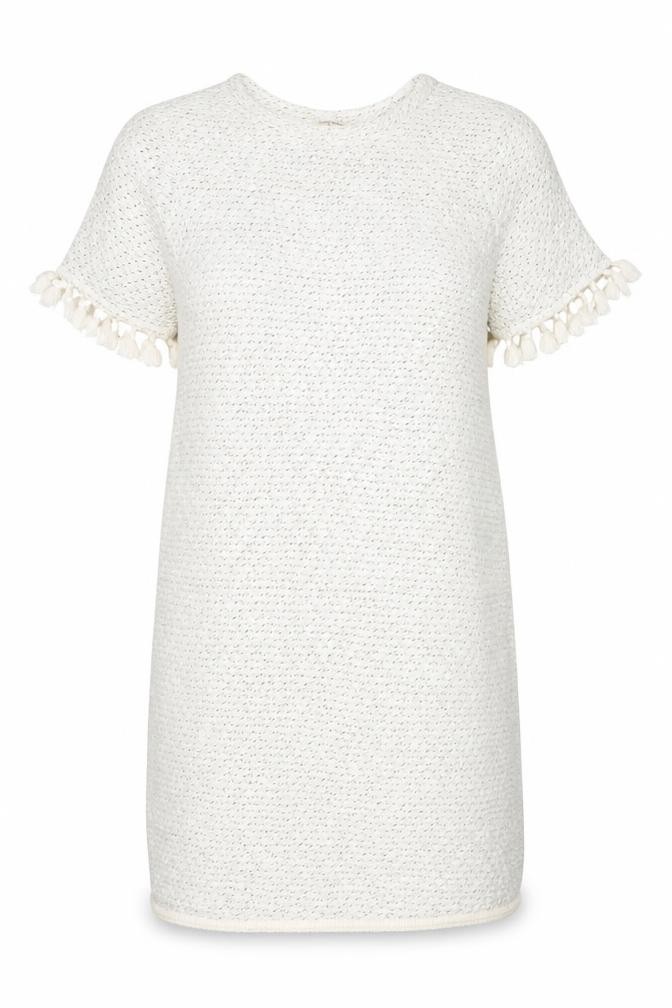 River Island Womens Jumper Dress Size 6 Ivory Knee Length Round Neck - front view