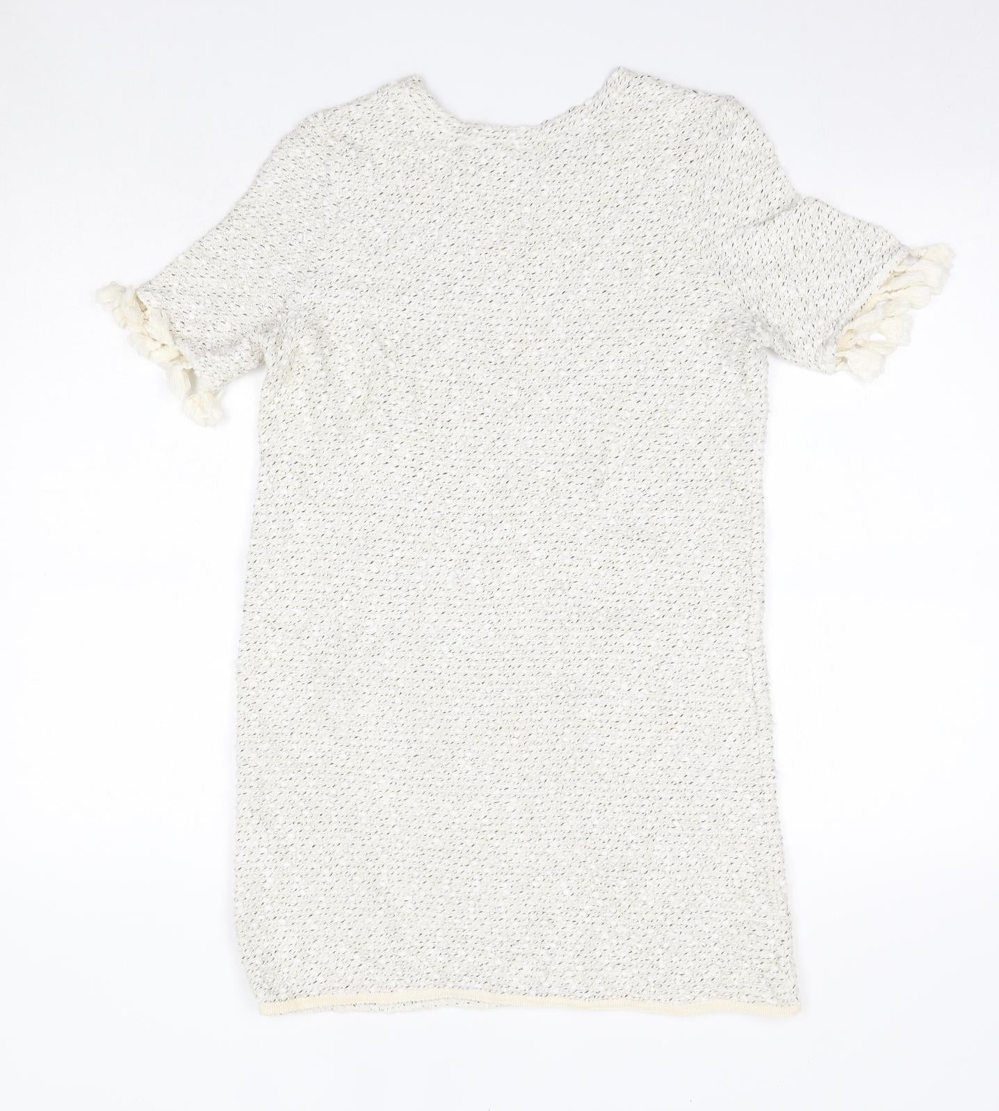 River Island Womens Jumper Dress Size 6 Ivory Knee Length Round Neck - label detail