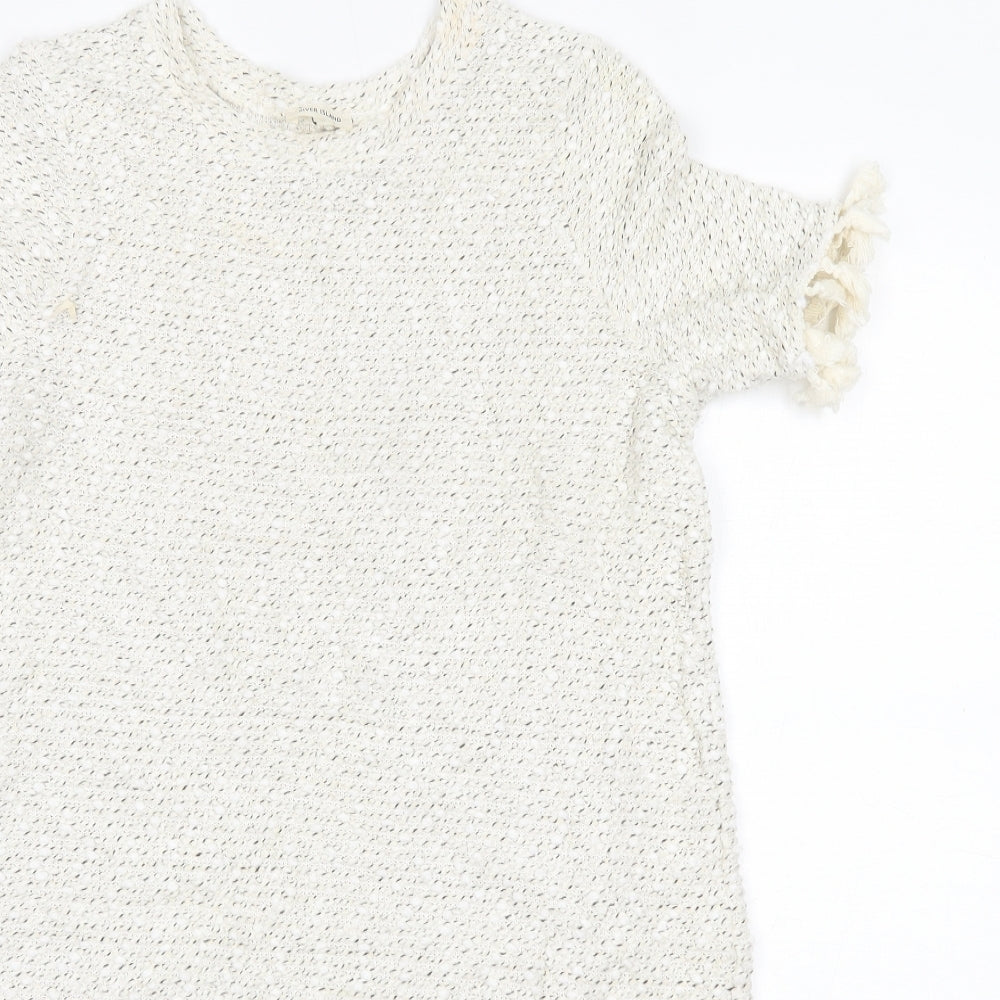 River Island Womens Jumper Dress Size 6 Ivory Knee Length Round Neck - close detail