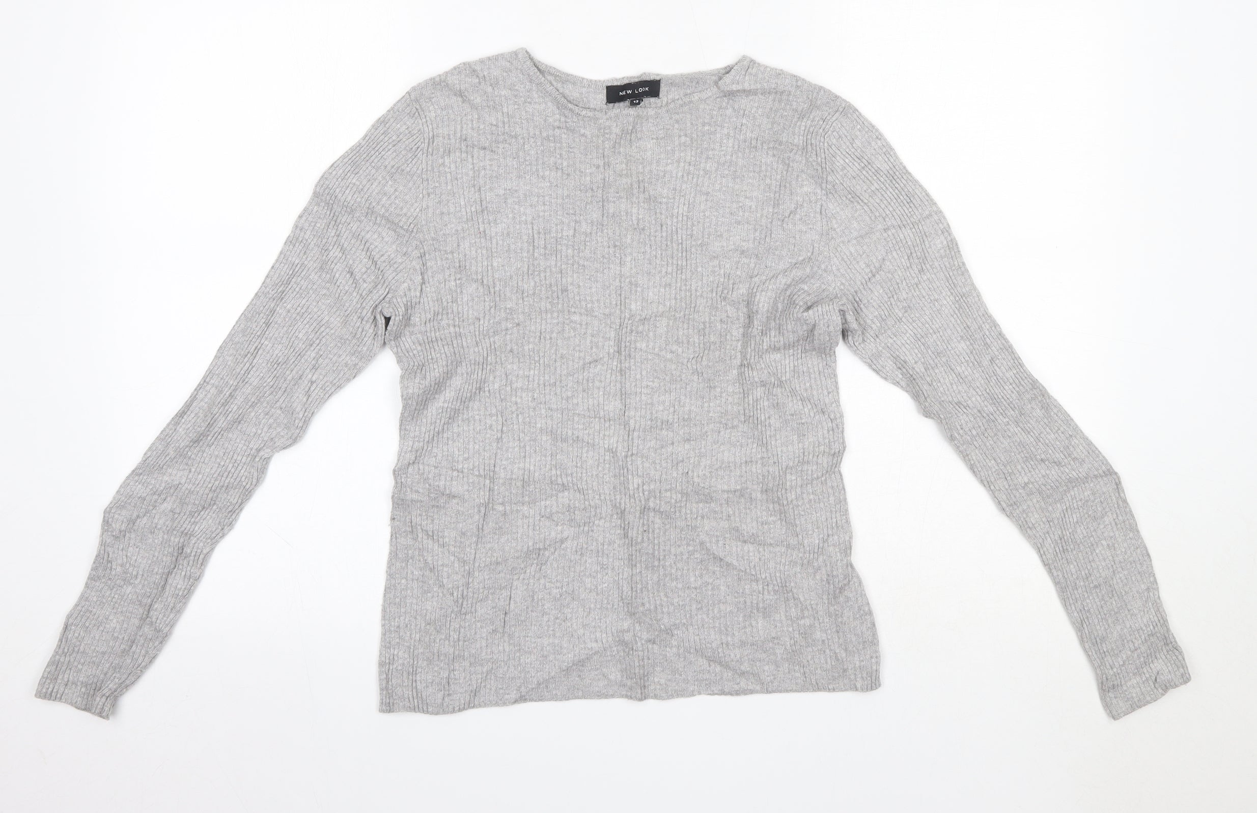 New Look Womens Pullover Jumper Size 12 Grey Round Neck Long Sleeve - reverse view