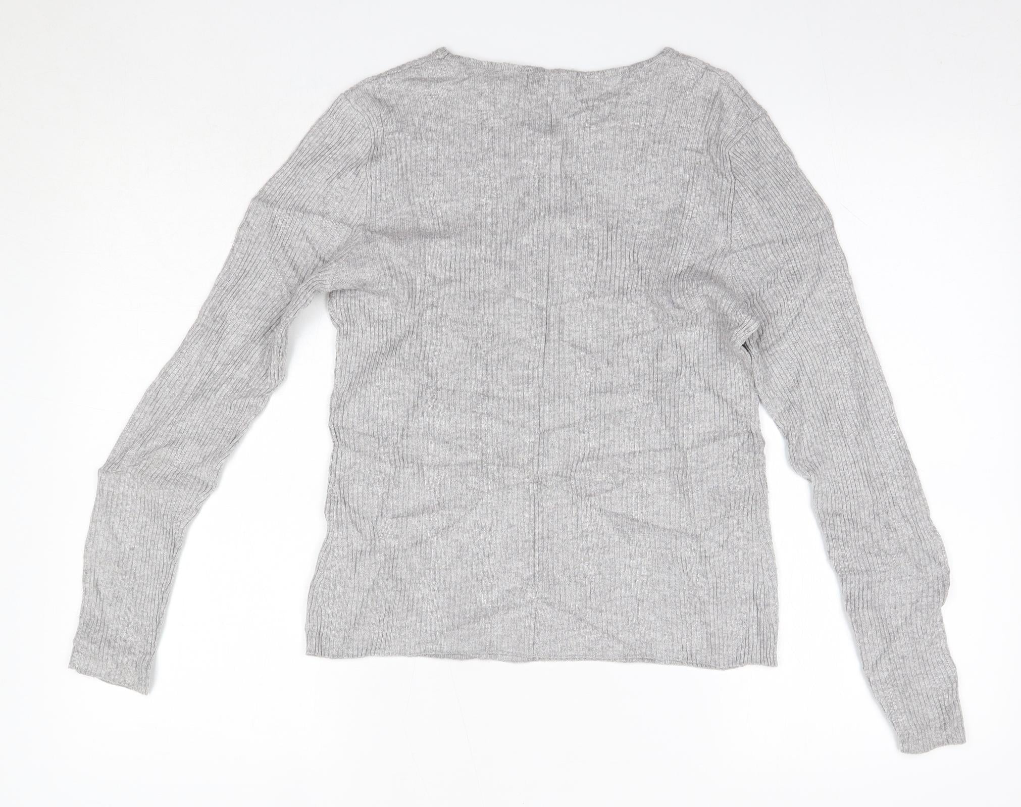 New Look Womens Pullover Jumper Size 12 Grey Round Neck Long Sleeve - label detail