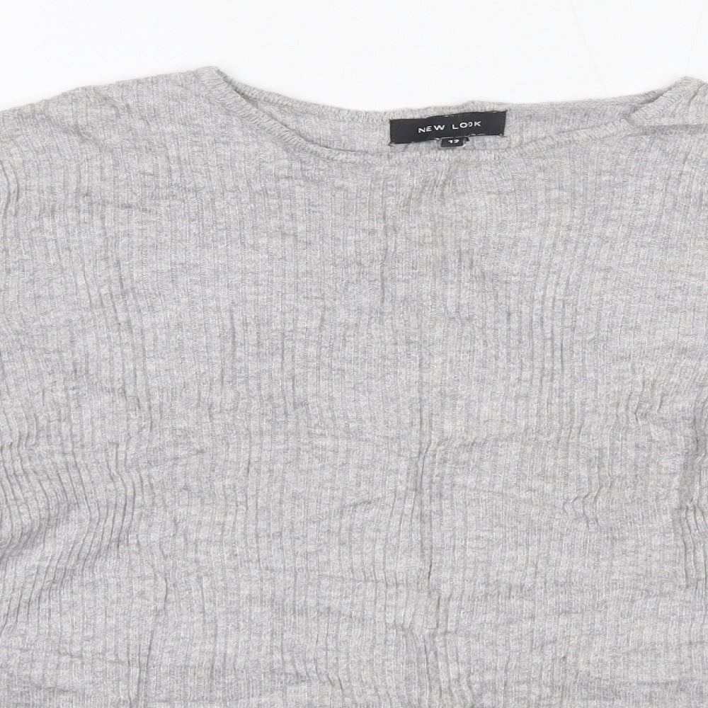 New Look Womens Pullover Jumper Size 12 Grey Round Neck Long Sleeve - close detail