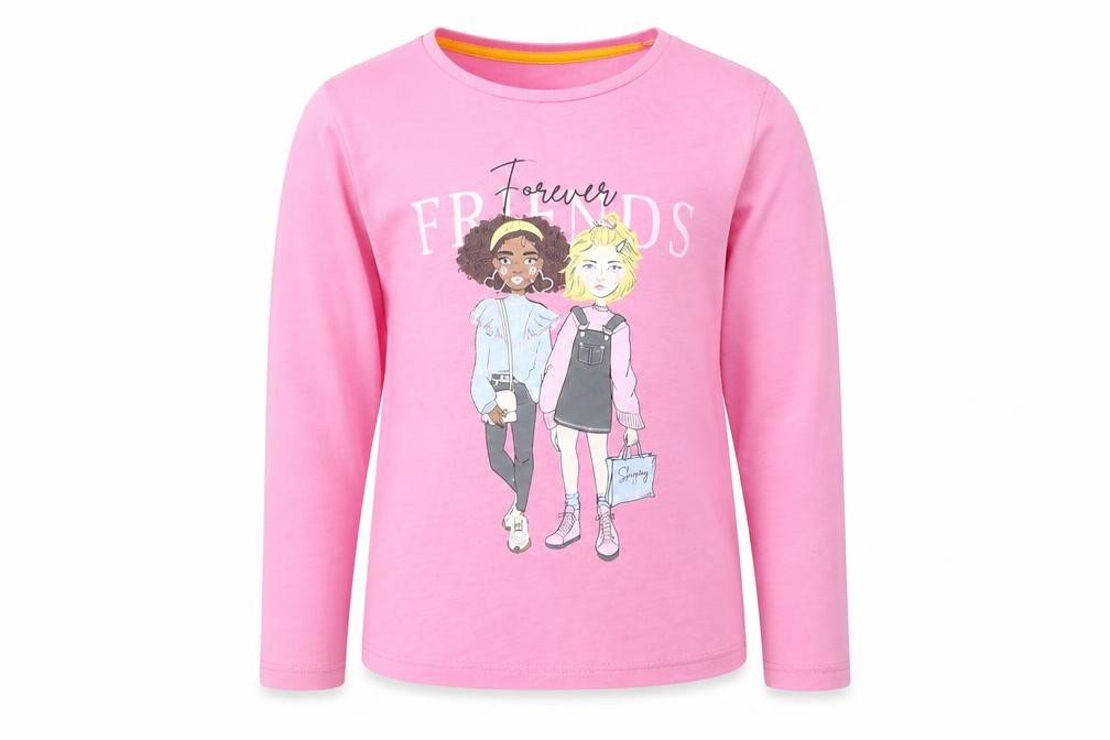 Matalan Girls Basic T-Shirt Size 7 Years Pink Round Neck Long Sleeve - front view