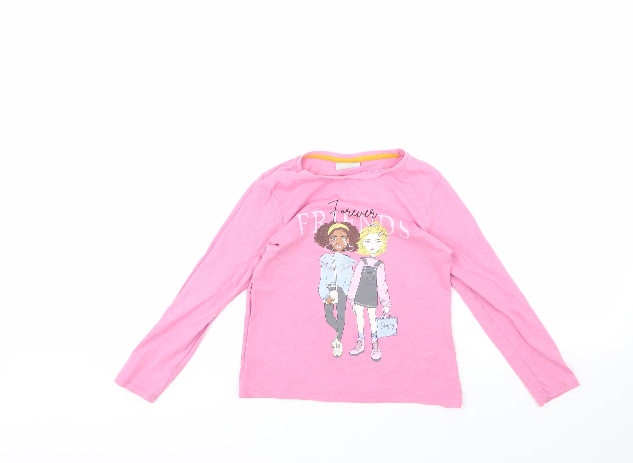 Matalan Girls Basic T-Shirt Size 7 Years Pink Round Neck Long Sleeve - reverse view