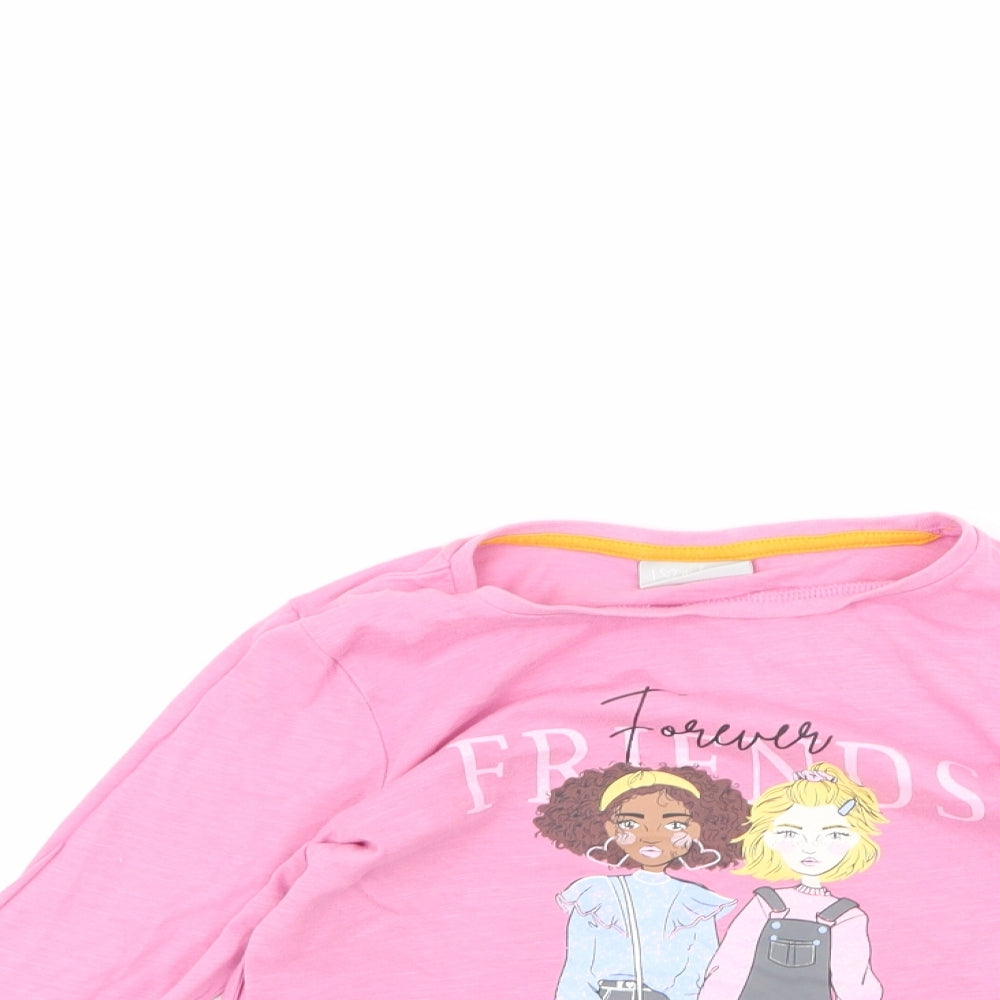 Matalan Girls Basic T-Shirt Size 7 Years Pink Round Neck Long Sleeve - close detail