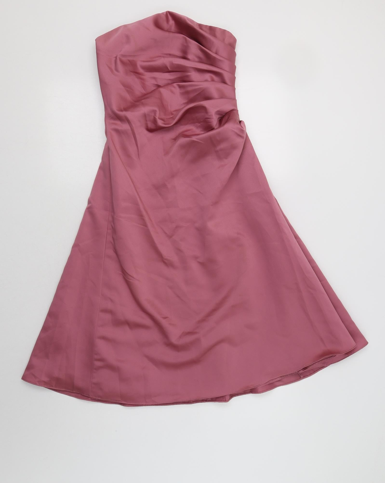 Alfred Angelo Womens Fit & Flare Dress Size S Pink Knee Length Off the Shoulder - reverse view